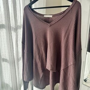 We The Free Plum Knit V-Neck Sweater